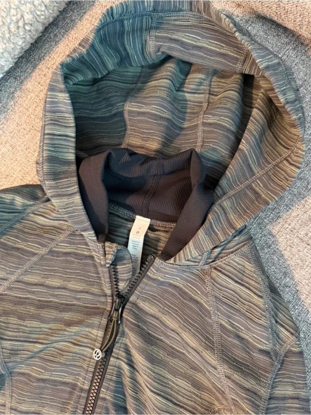 lululemon athletica Hooded Zip Jacket in Olive Gray Stripe